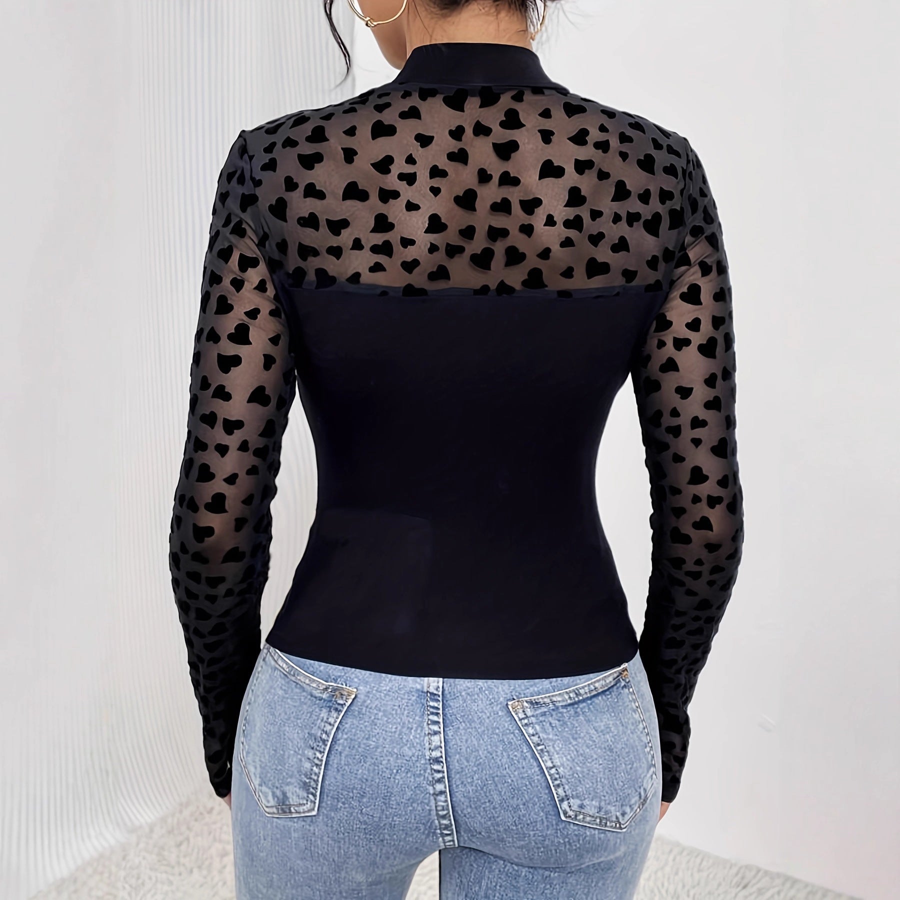 Mesh Stitching Long Sleeves Slim-fit Base T-shirt