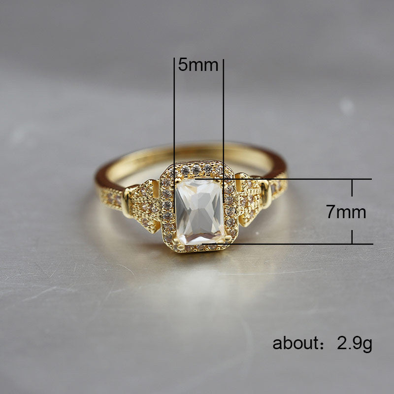 Women's Simple And Fashionable Square Zirconia Micro-set Ring