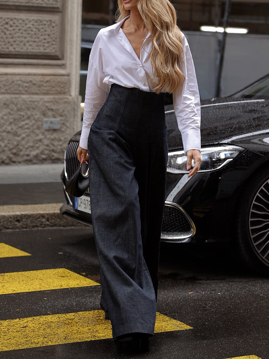 Elegant High-waist Wide-leg Jeans