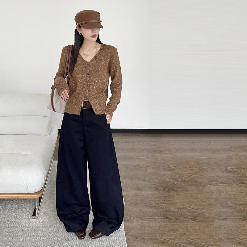 Women's Polyester Knitted V-neck Cardigan Sweater