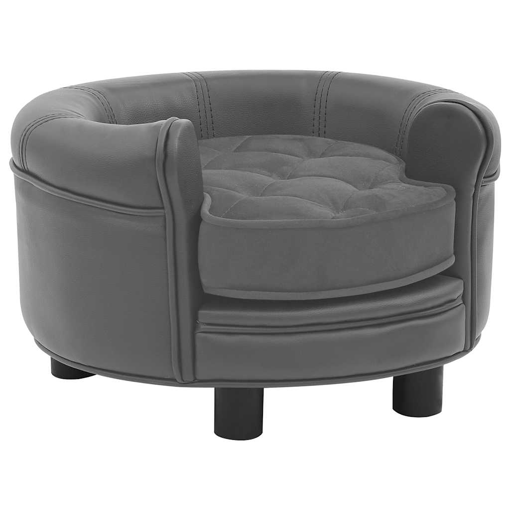 Vidaxl dog bed 48x48x32 cm plush and artificial leather gray-0