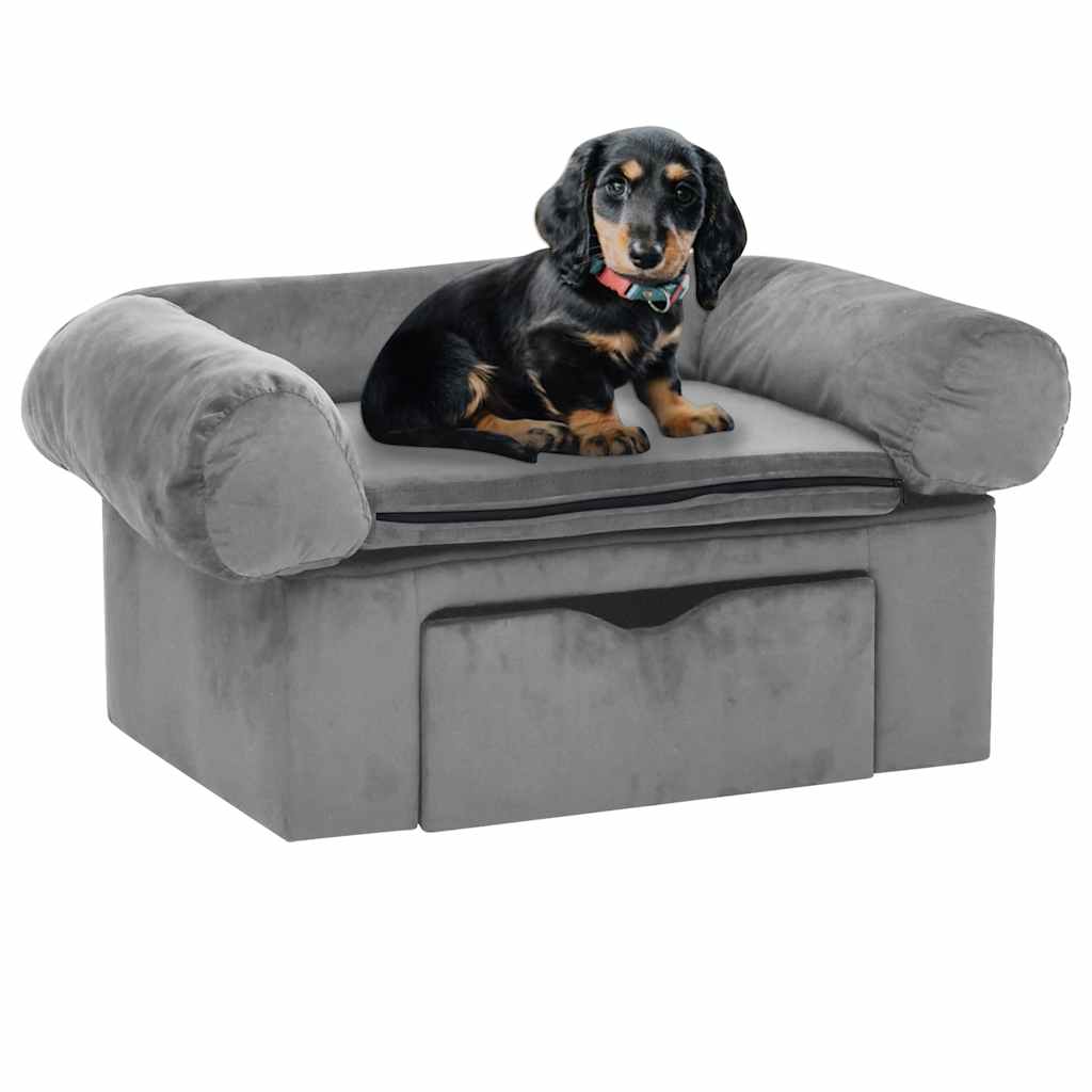 Vidaxl dog bed with drawer 75x50x38 cm plush gray-0