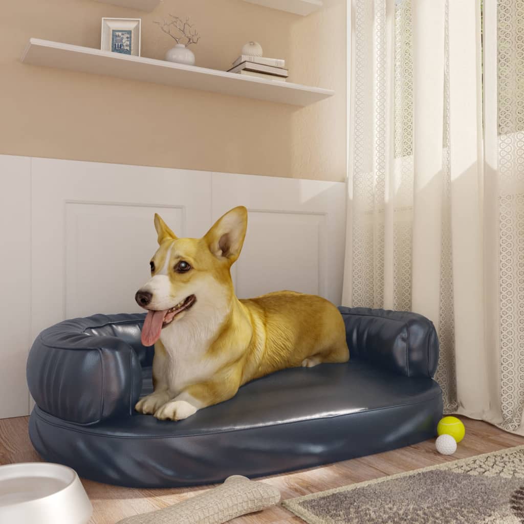 Vidaxl dog bed ergonomic foam 75x53 cm faux leather dark blue-0