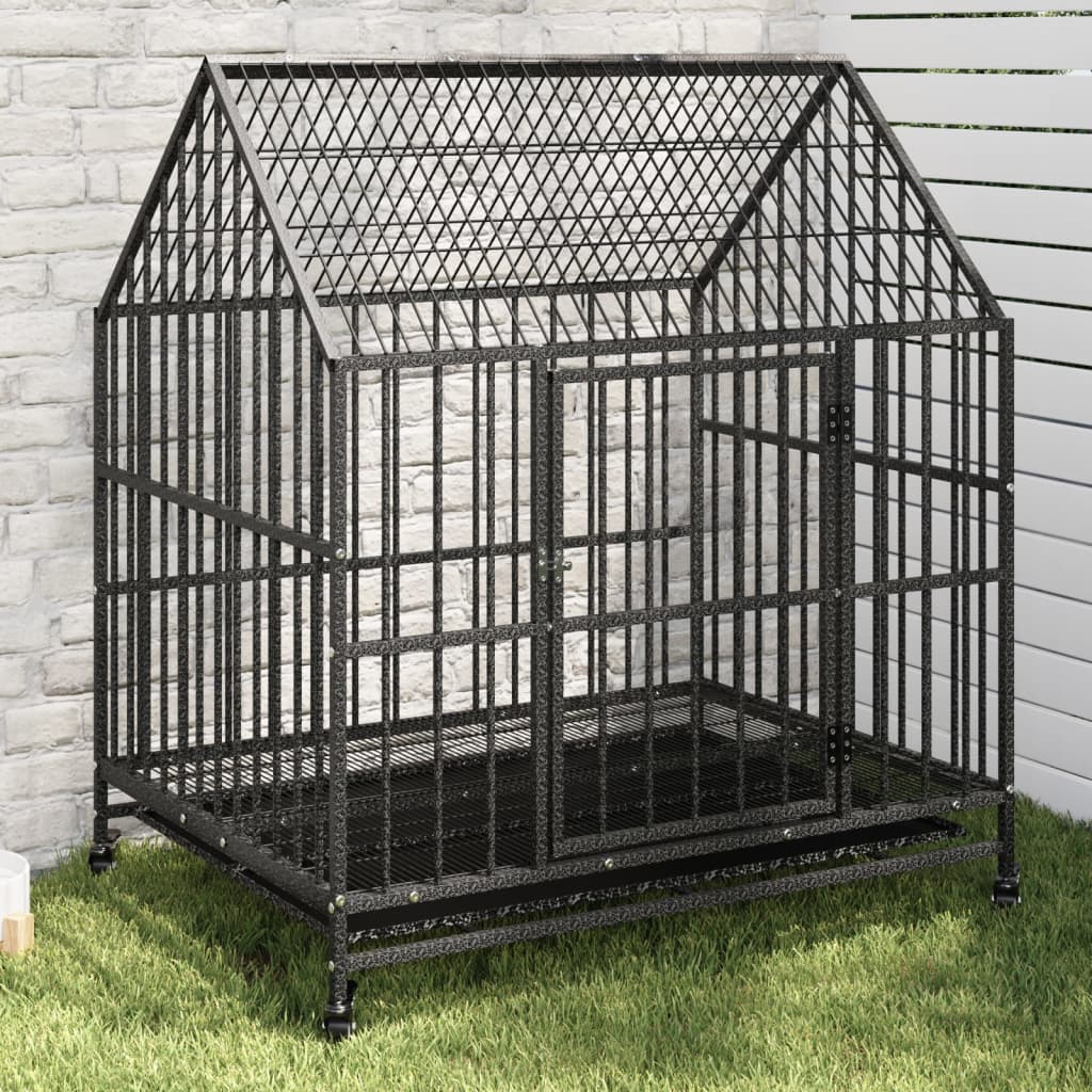 VidaXL doghouse with wheels galvanized steel black