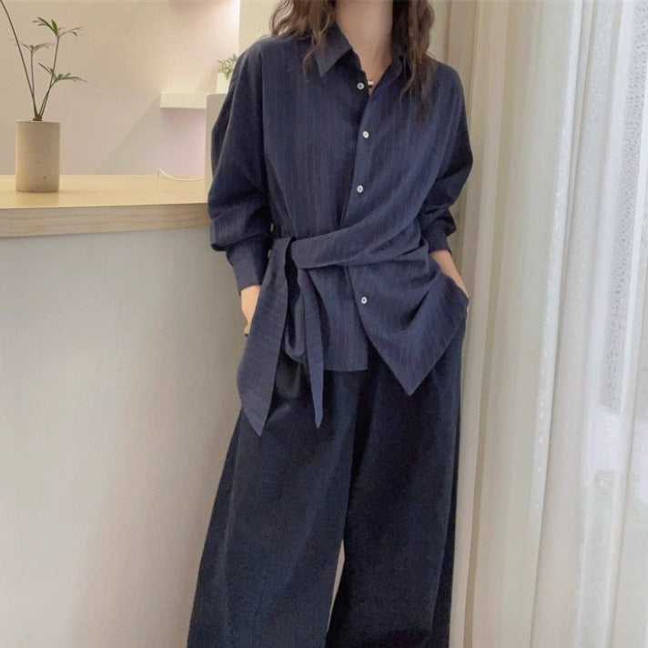 Irregular Strap Waist-cinching Striped Women's Slim-fit Versatile Top