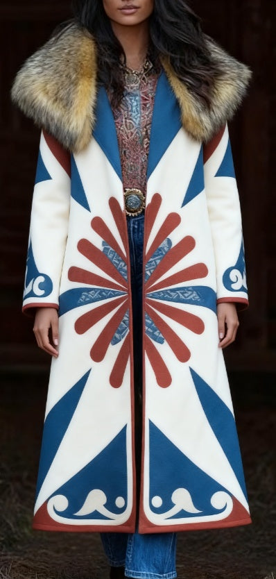 Fashion Retro Women's Coat, Warm Printed Long Coat