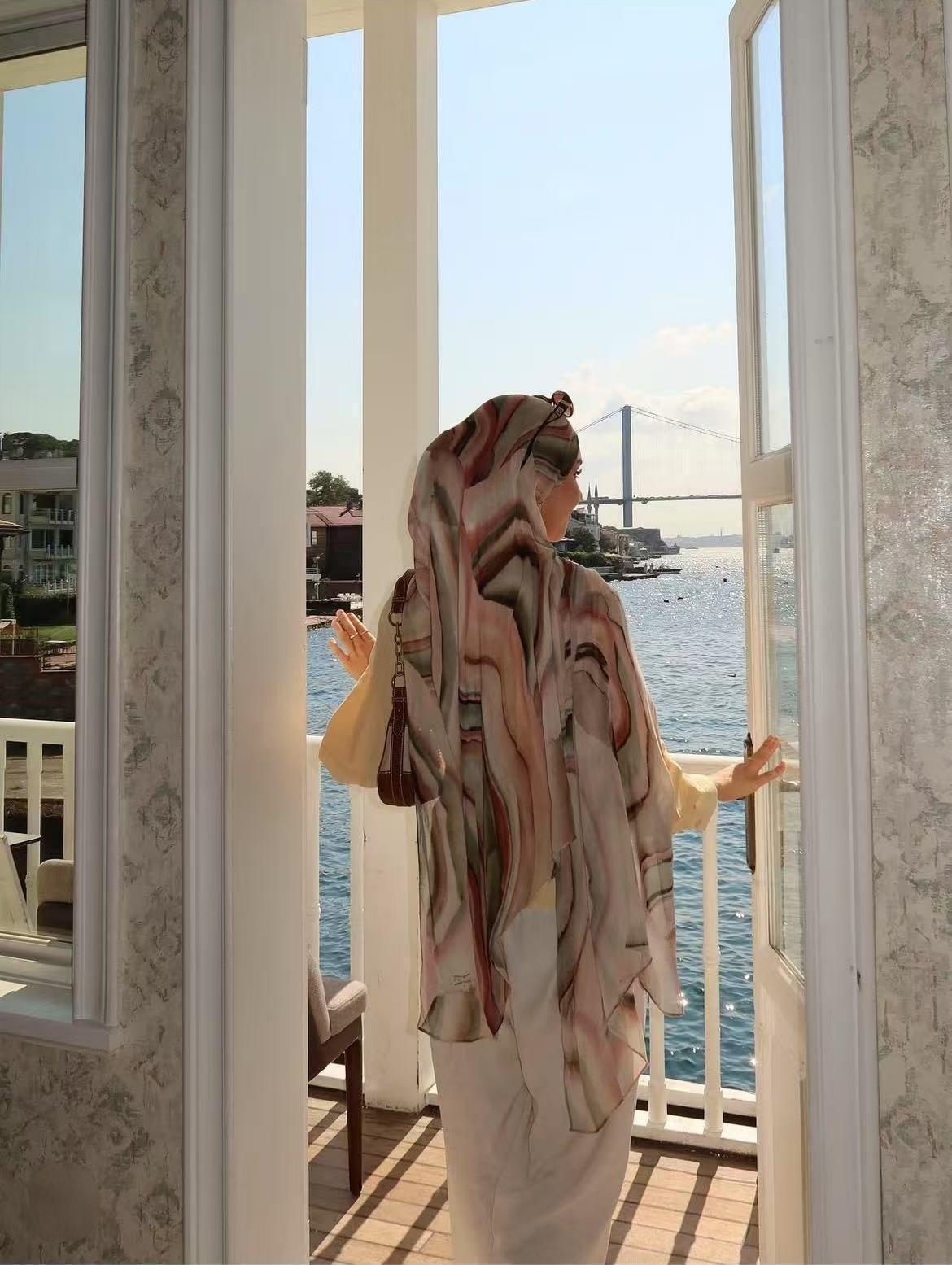 Watercolor Series Satin Polyester Ethnic Shawl