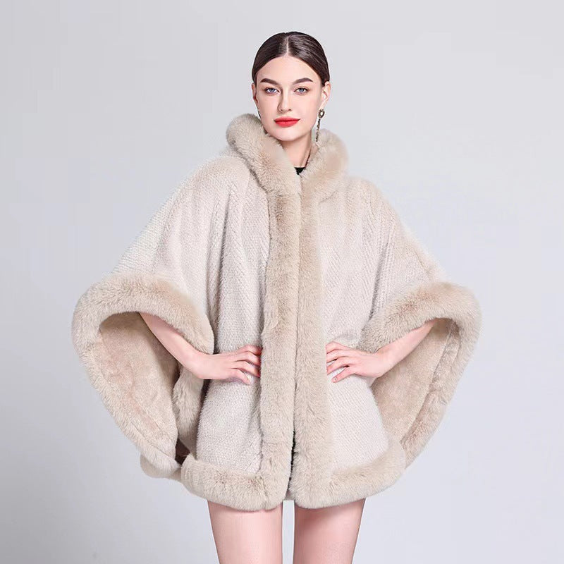 Shawl Outer Match Cloak Fleece-lined Thickened Imitation Fur Collar Cape And Shawl Coat