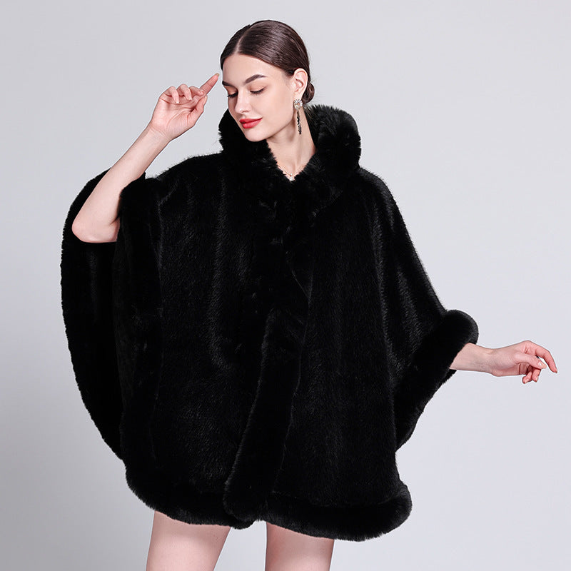 Shawl Outer Match Cloak Fleece-lined Thickened Imitation Fur Collar Cape And Shawl Coat