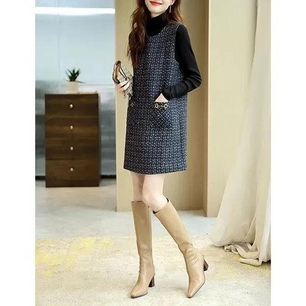 Slim-fit Round Neck Light Luxury French Vest Dress