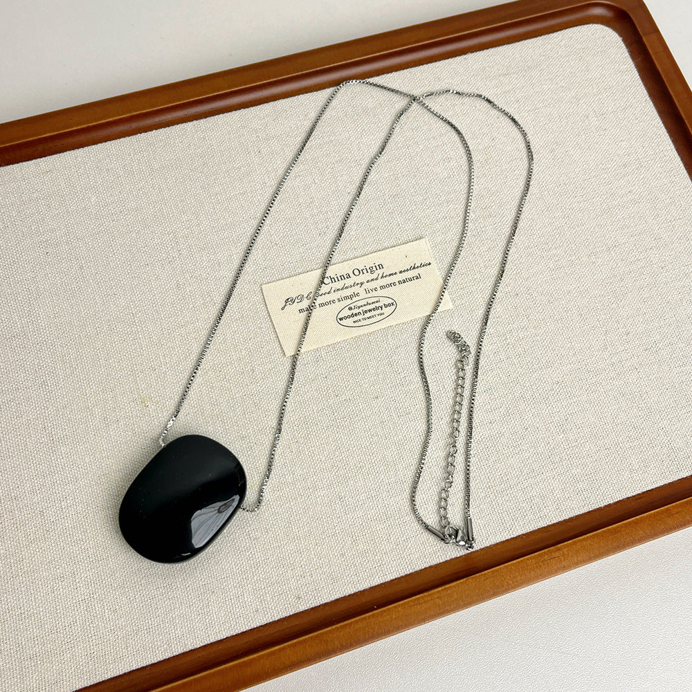 Square Tigereye Pendant Necklace Long Obsidian Sweater Chain Personalized All-matching Accessories