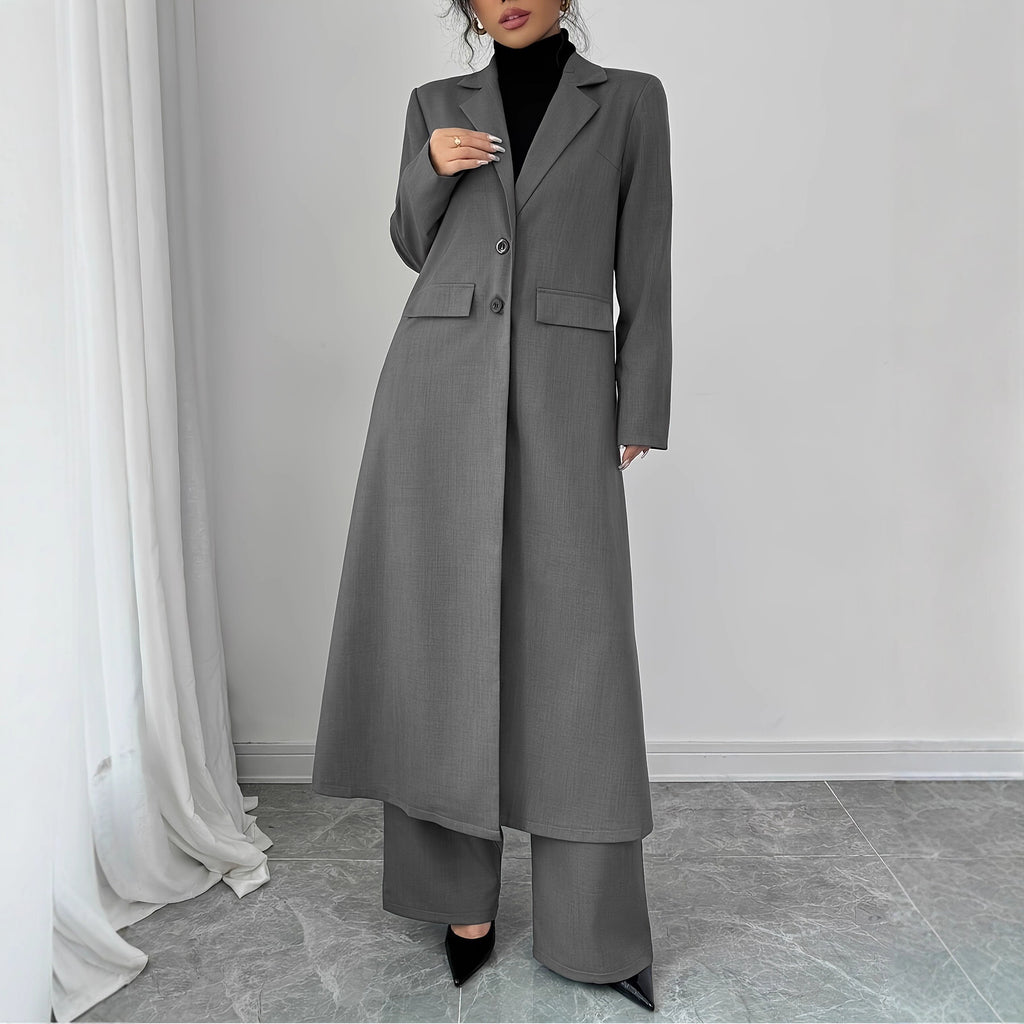 Long Jacket Without Lining Pants Elegant Graceful Two-piece Suit