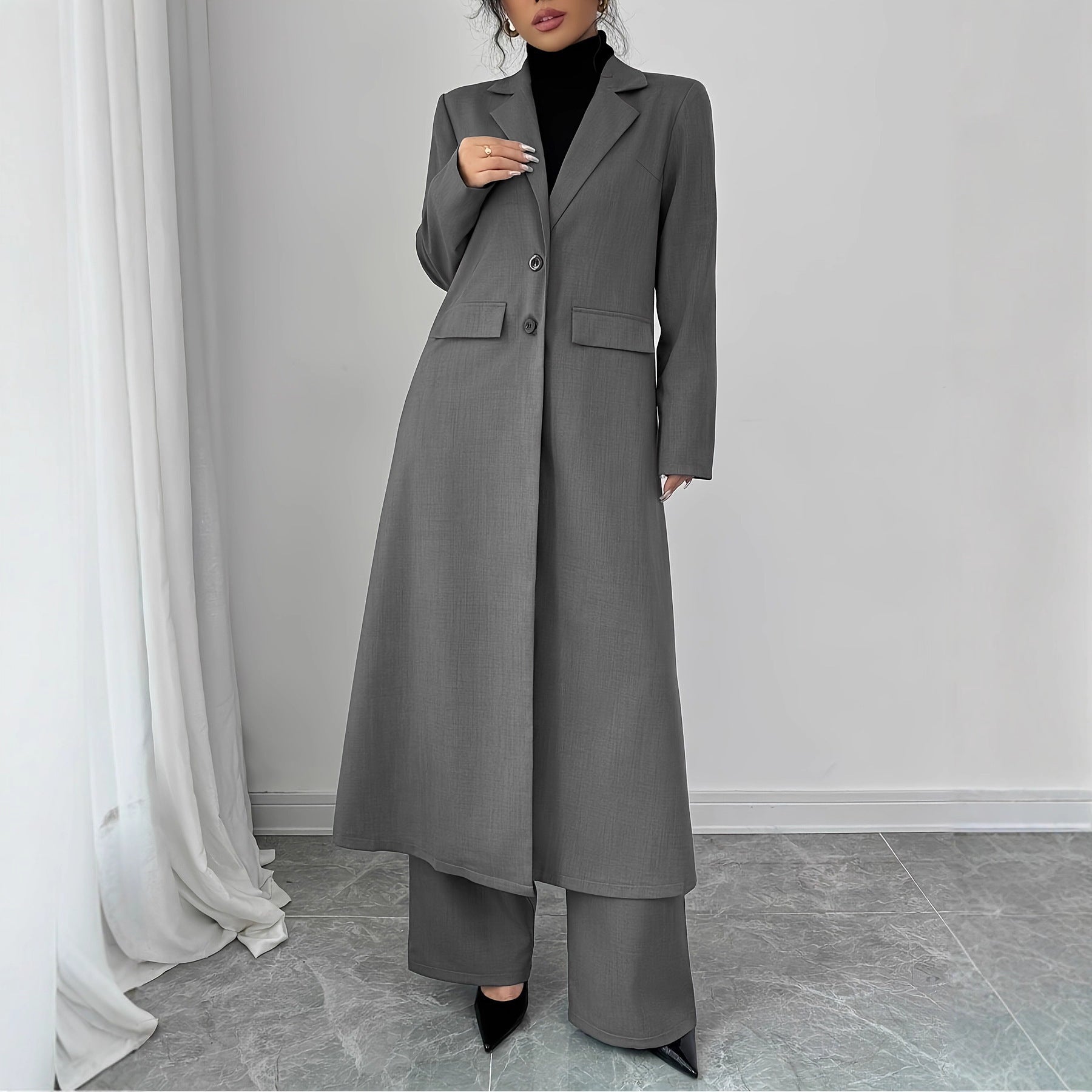 Long Jacket Without Lining Pants Elegant Graceful Two-piece Suit