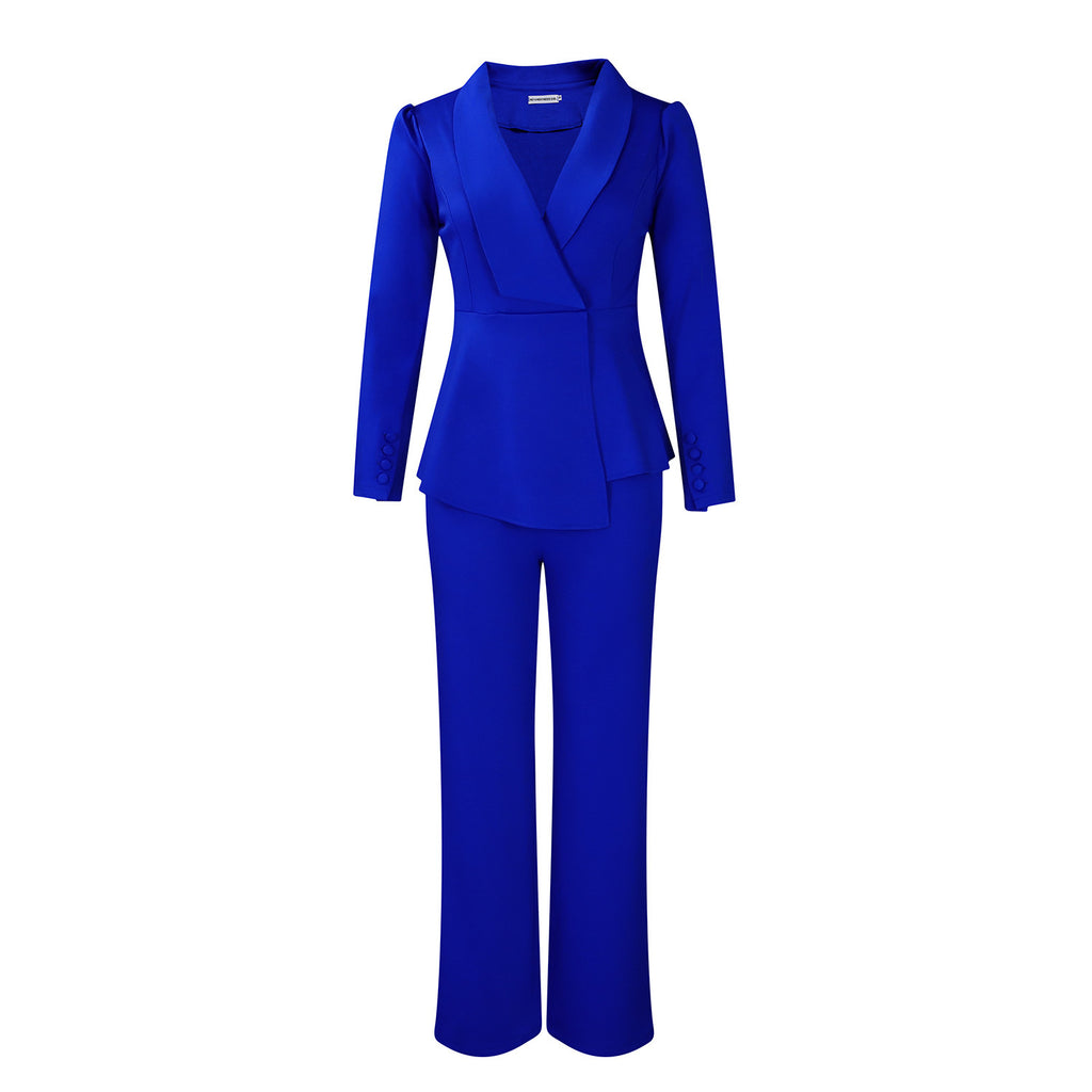 Ruffled Long-sleeved Top Wide-leg Pants Suit