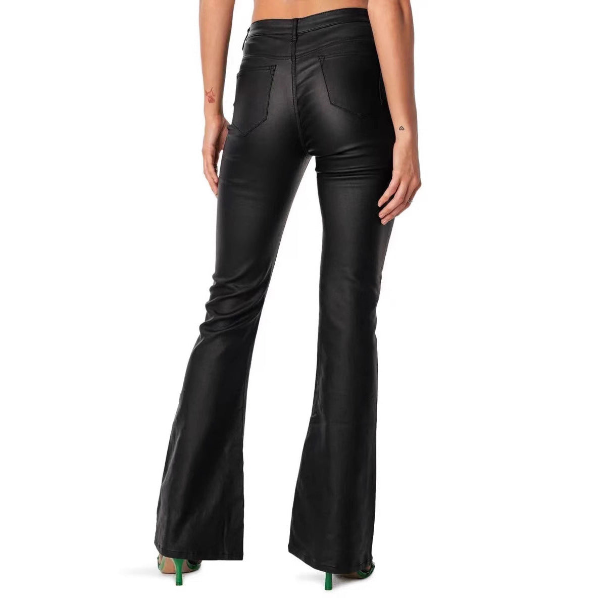 High Waist PU Leather American Hot Girl Tall Mopping Horseshoe Pants