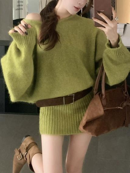 Off-shoulder Loose-fitting Women's Sweater Skirt Casual Knitted Top