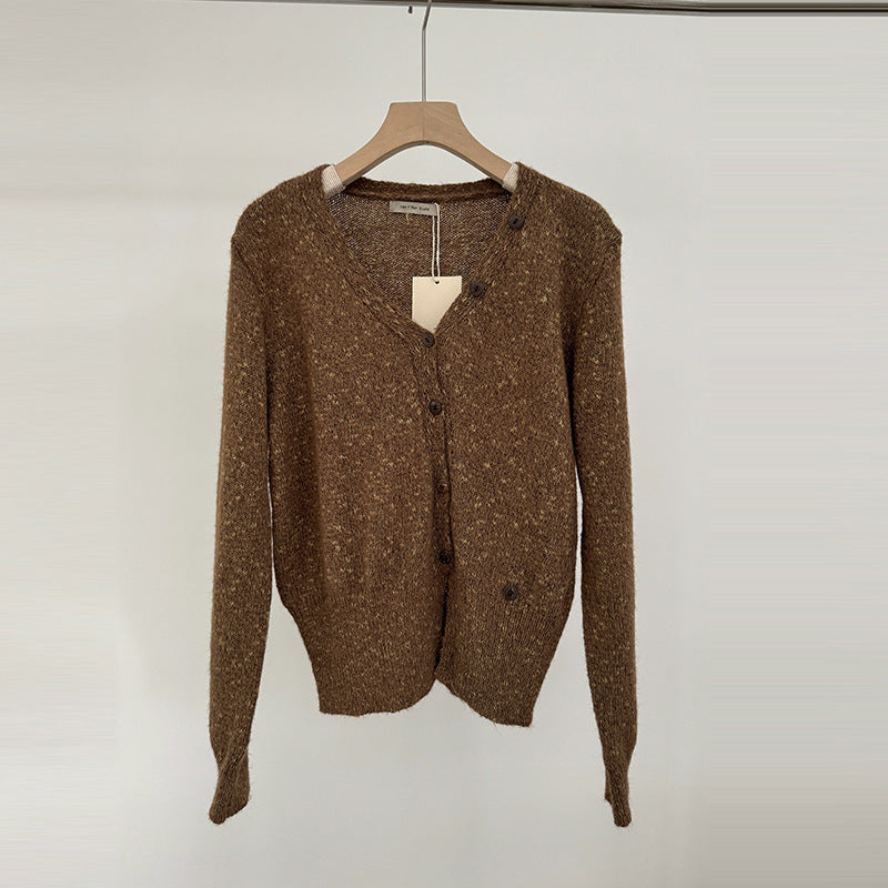 Women's Polyester Knitted V-neck Cardigan Sweater