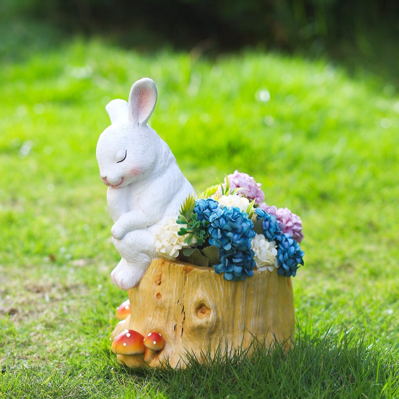 Outdoor sleeping rabbit meat flowerpot living room floor decoration