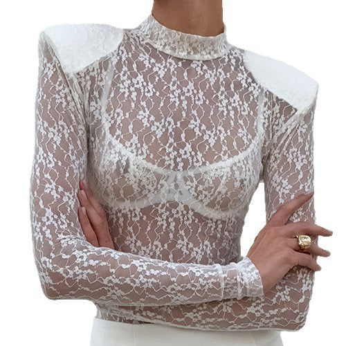 Jacquard Lace Knitted Slim Bottoming Shirt Women's Fashion Casual