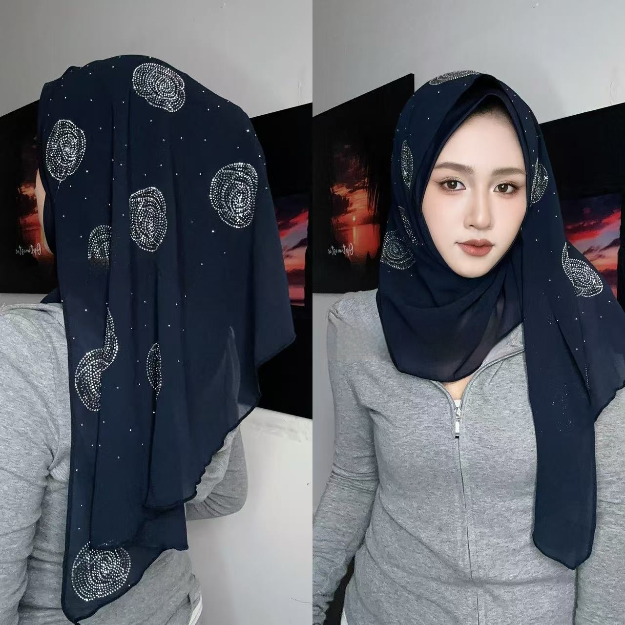 Scarf Rose Rhinestone Wrap Towel