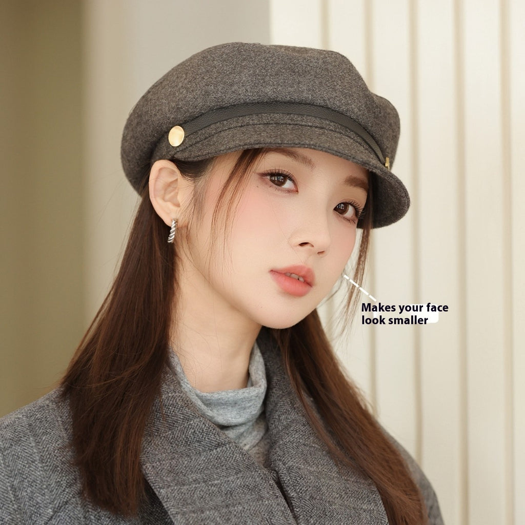 British Style Retro Easy Matching Haijun Hat Peaked Cap Beret
