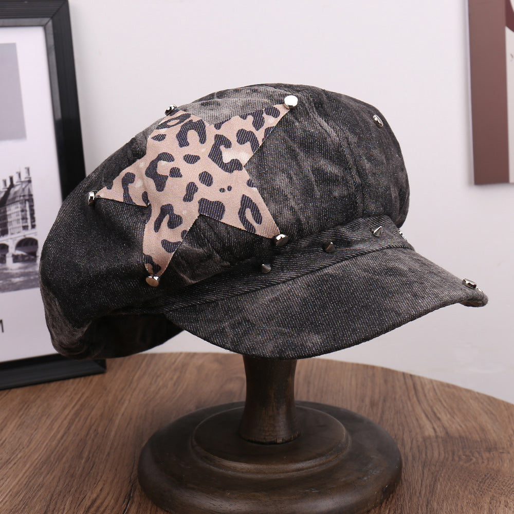 Warm Comfortable Sun Hat Leopard Print Five-pointed Star