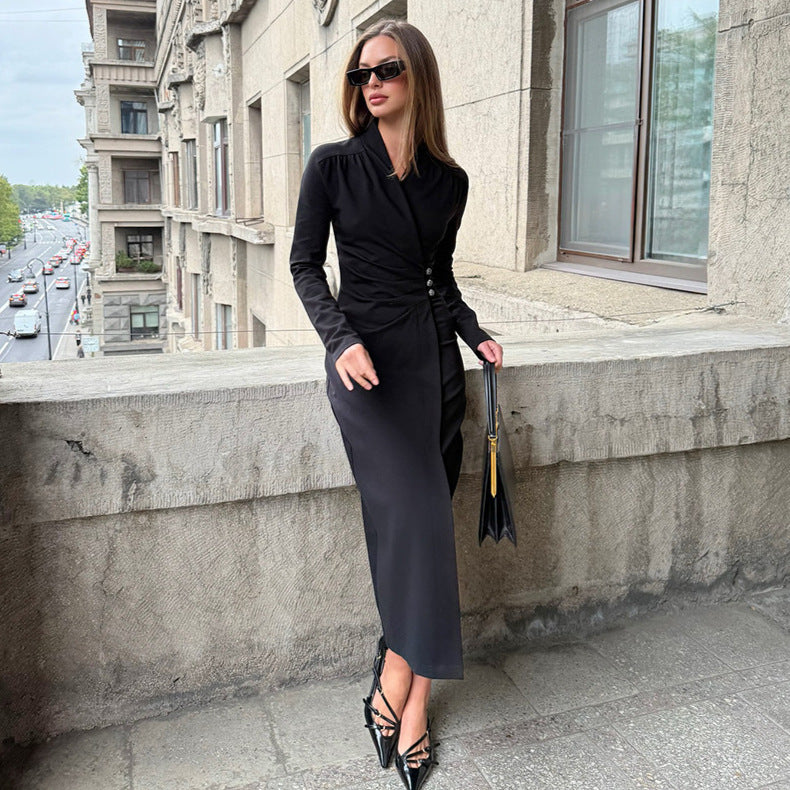 Simple All-matching Graceful Long Sleeve Dress For Women