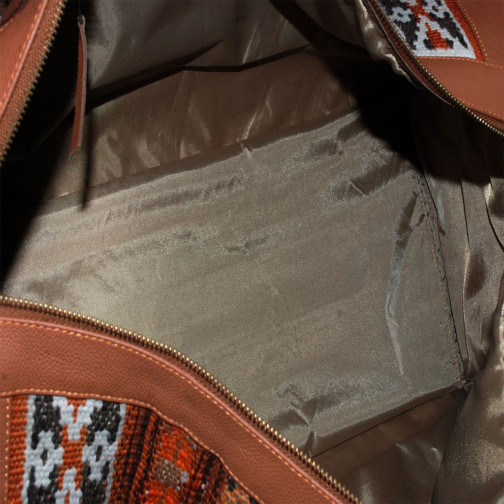 Kilim Leather Pastel Brown Duffle Bag-8