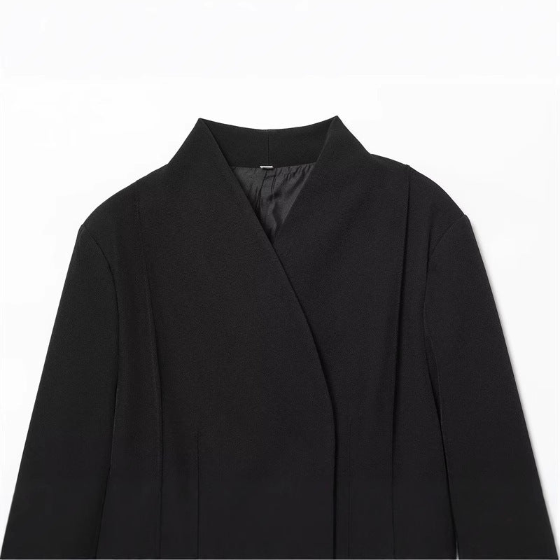 Women's Long Sleeved Shirt Black Slim-fit Suit Jacket