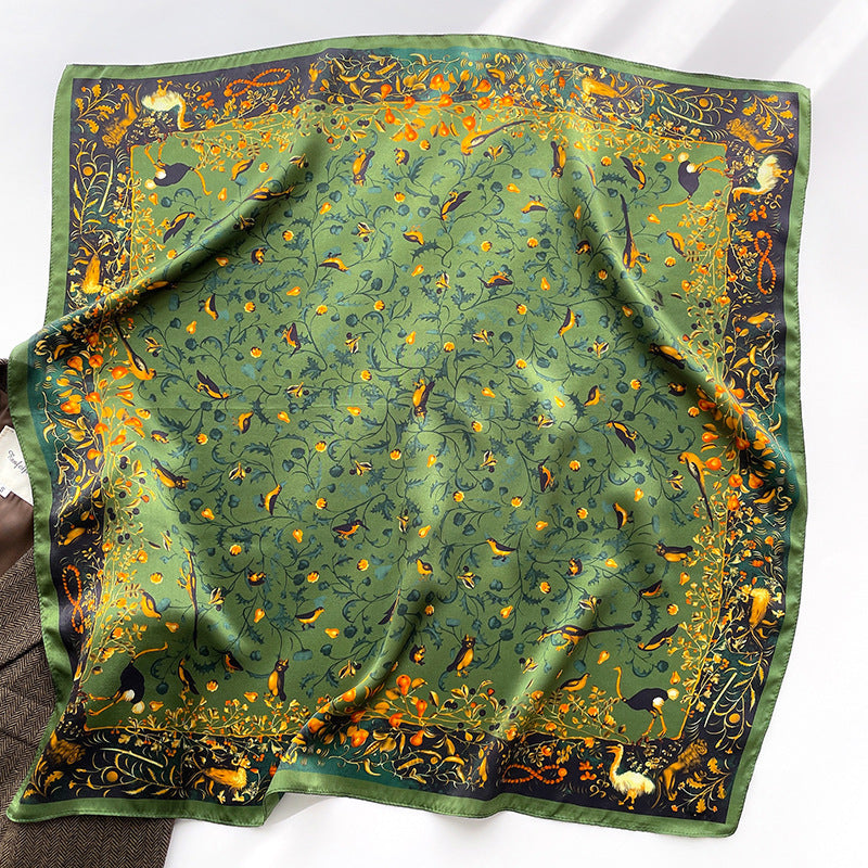 Autumn And Winter New Literary Flower Printing Silk Kerchief Women