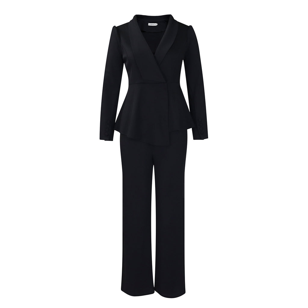 Ruffled Long-sleeved Top Wide-leg Pants Suit