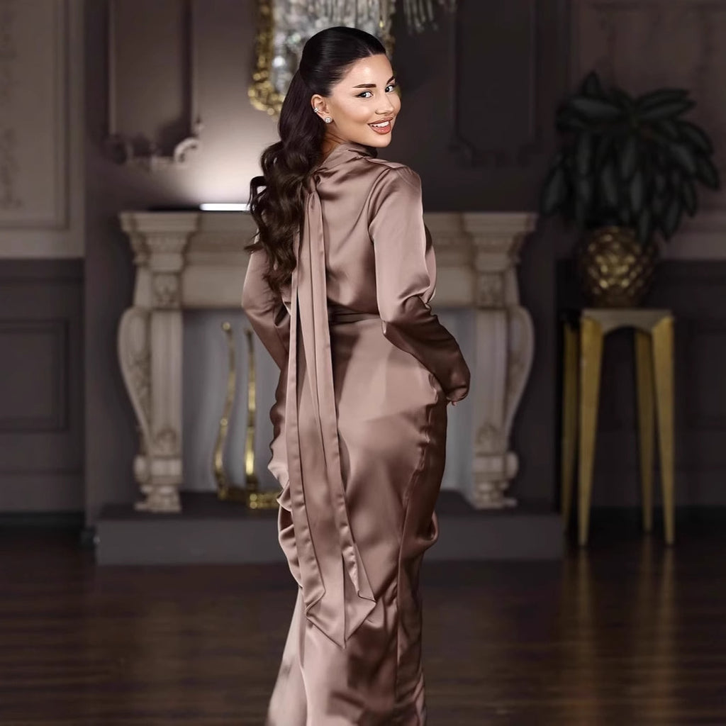 High-end Satin Long Sleeve Top Fashionable Elegant Socialite Skirt Long Skirt