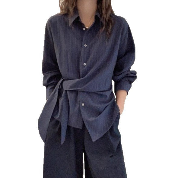 Irregular Strap Waist-cinching Striped Women's Slim-fit Versatile Top