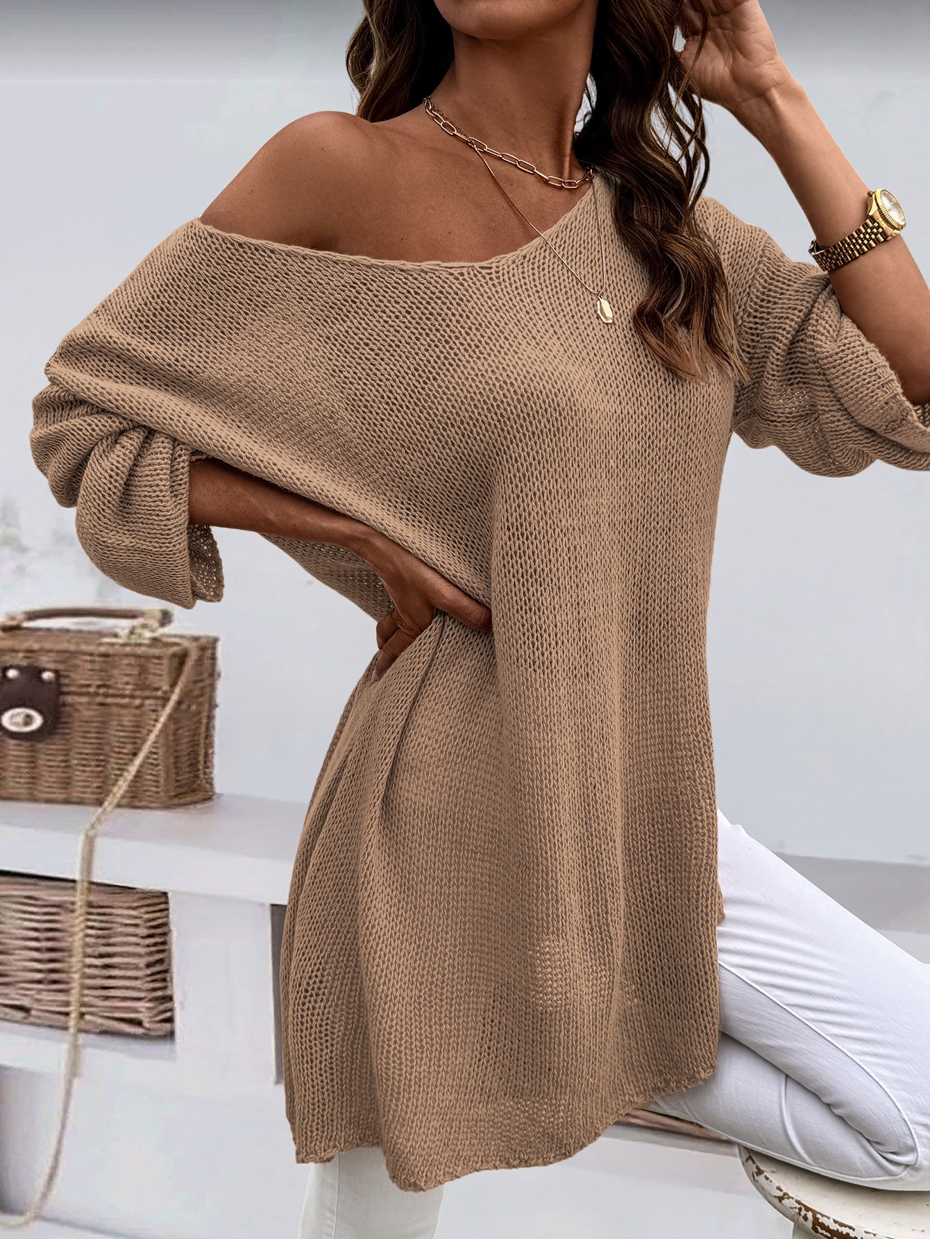 Fashion V-neck Pullover Plus Size Women's Knitted Sweater