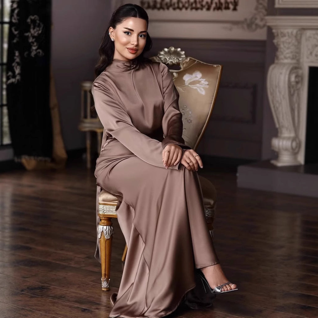 High-end Satin Long Sleeve Top Fashionable Elegant Socialite Skirt Long Skirt