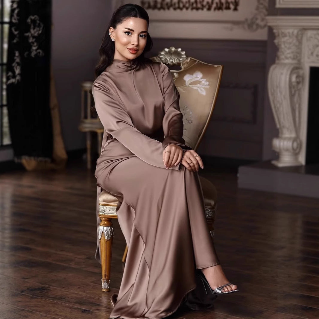 High-end Satin Long Sleeve Top Fashionable Elegant Socialite Skirt Long Skirt