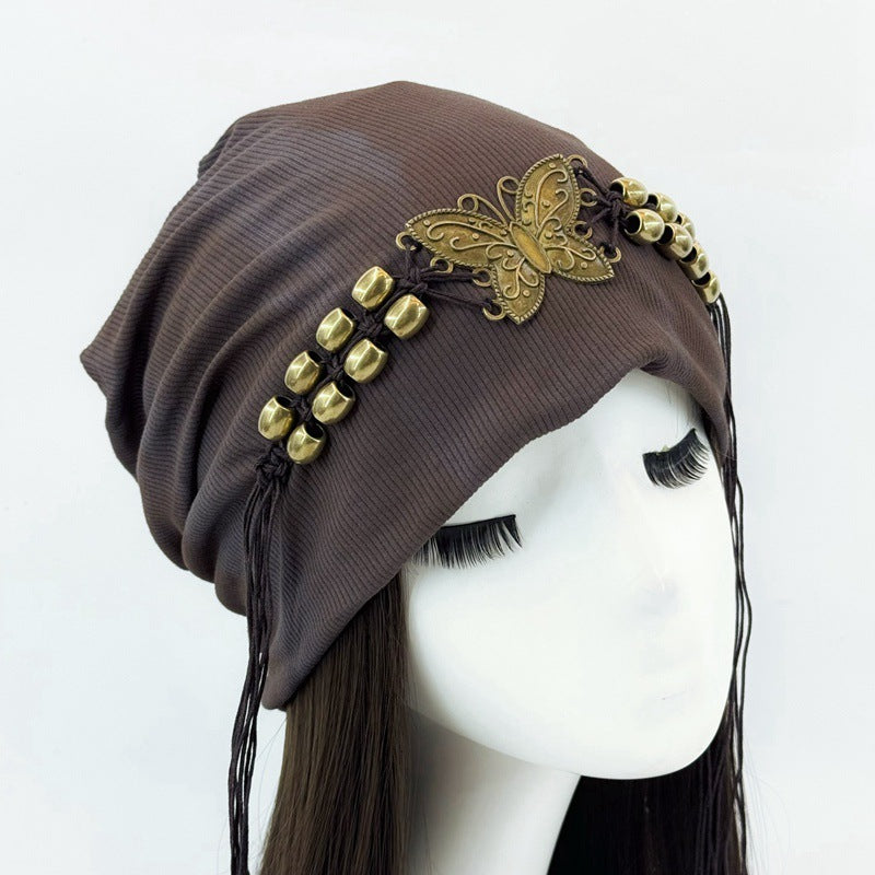 Hat Tie-dyed Tassel Beaded Beanie Hat