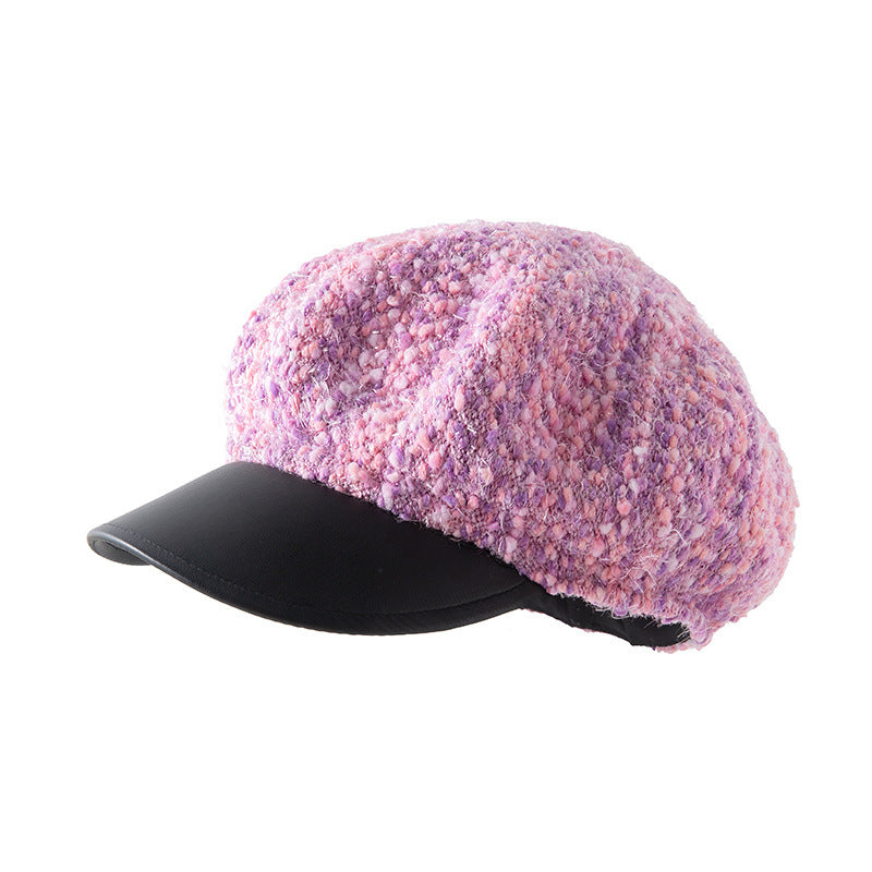 Korean PU Leather Brim Beret Autumn And Winter