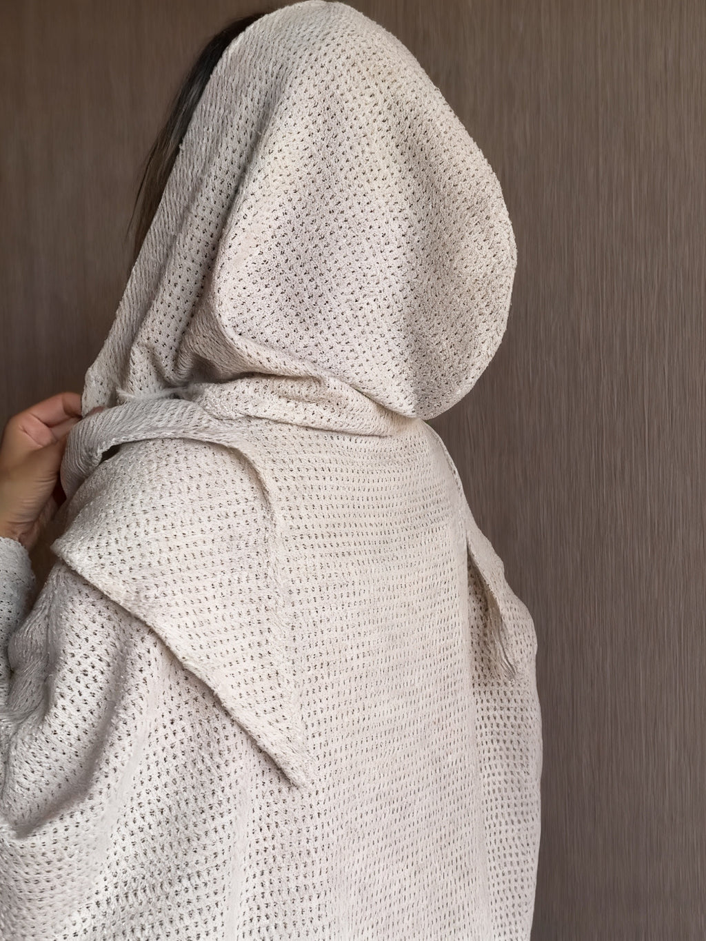 Beige Knit Hooded Duster Top