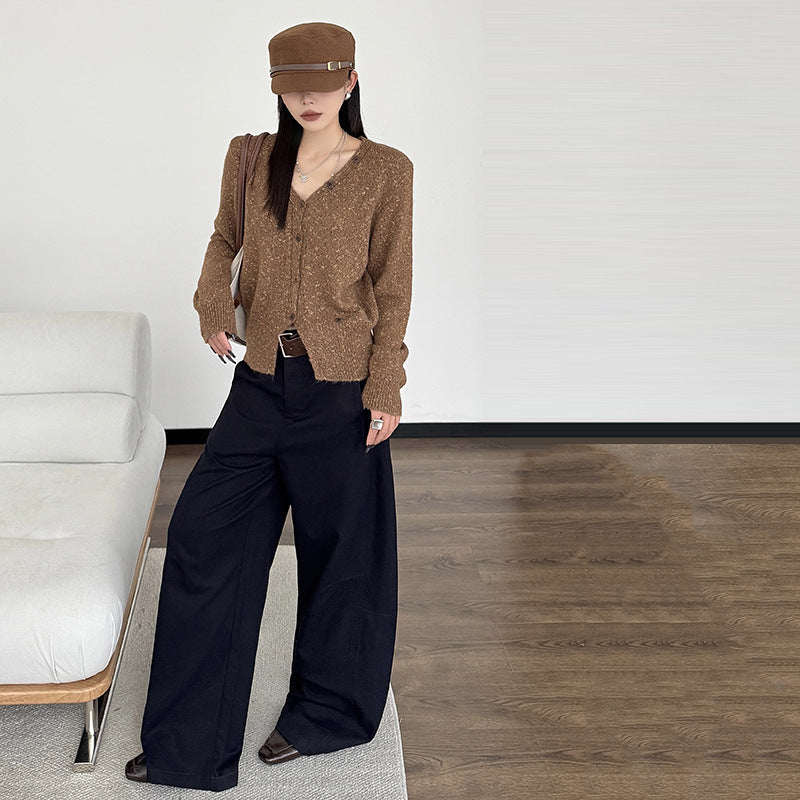 Women's Polyester Knitted V-neck Cardigan Sweater