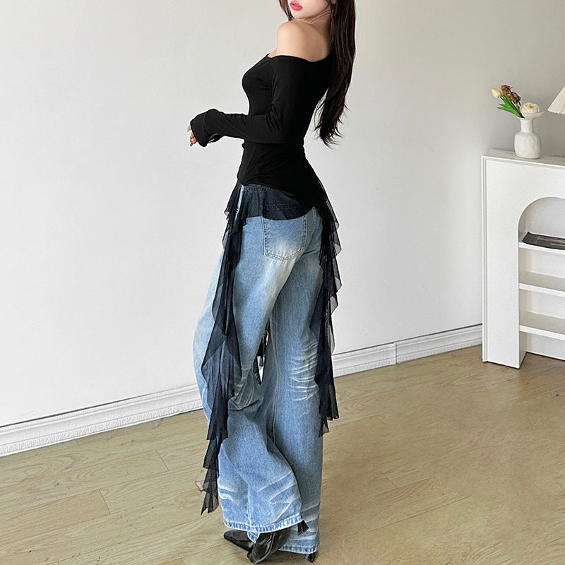 Women's Solid Color Slim-fit Street Fashion Diagonal Collar Long-sleeved Top