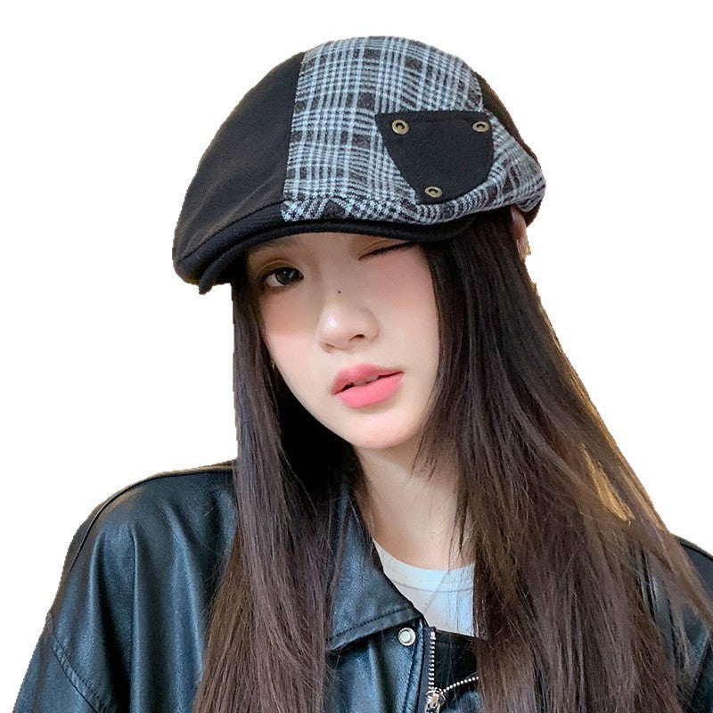 British Retro Plaid Stitching Advance Hats Make Your Face Look Smaller