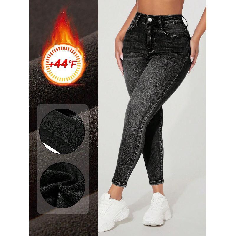 High Waist Fastener Decoration Skinny Stretch Jeans