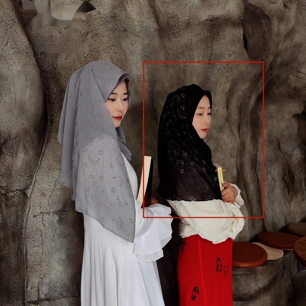 Xingyue Rhinestone Chiffon Stitching Turban Wrap Scarf