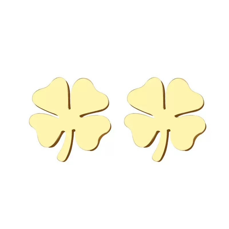 Titanium Steel Does Not Fade, 18K Gold New Four-leaf Clover Earrings, Niche Design With A High-end Feel