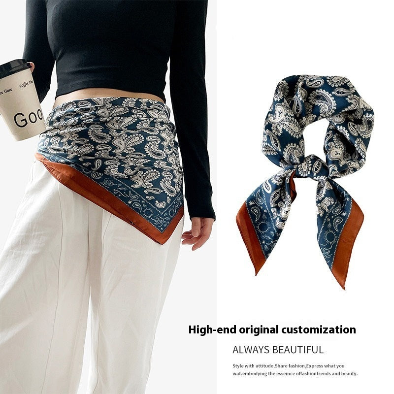 Silk Scarf Black Paisley Belt Decorative Waist Seal Hair Band