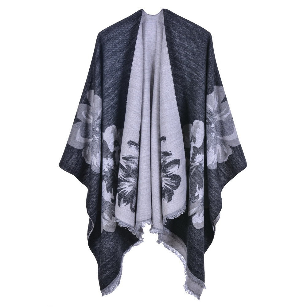 European And American Fashion Jacquard Split Thickened Warm Split Shawl
