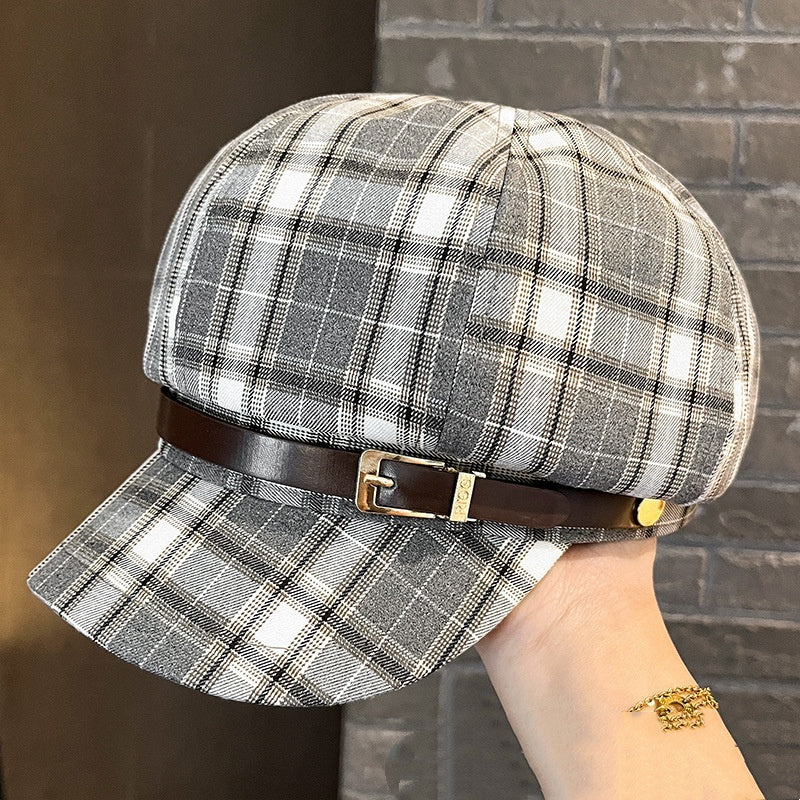 British Retro Plaid Octagonal Hat Women's Spring And Summer