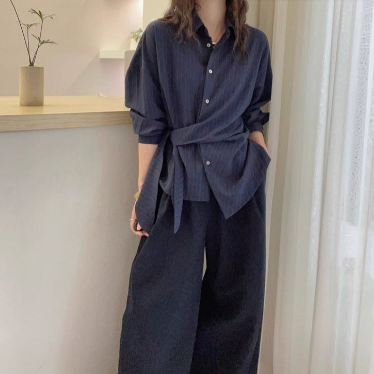 Irregular Strap Waist-cinching Striped Women's Slim-fit Versatile Top