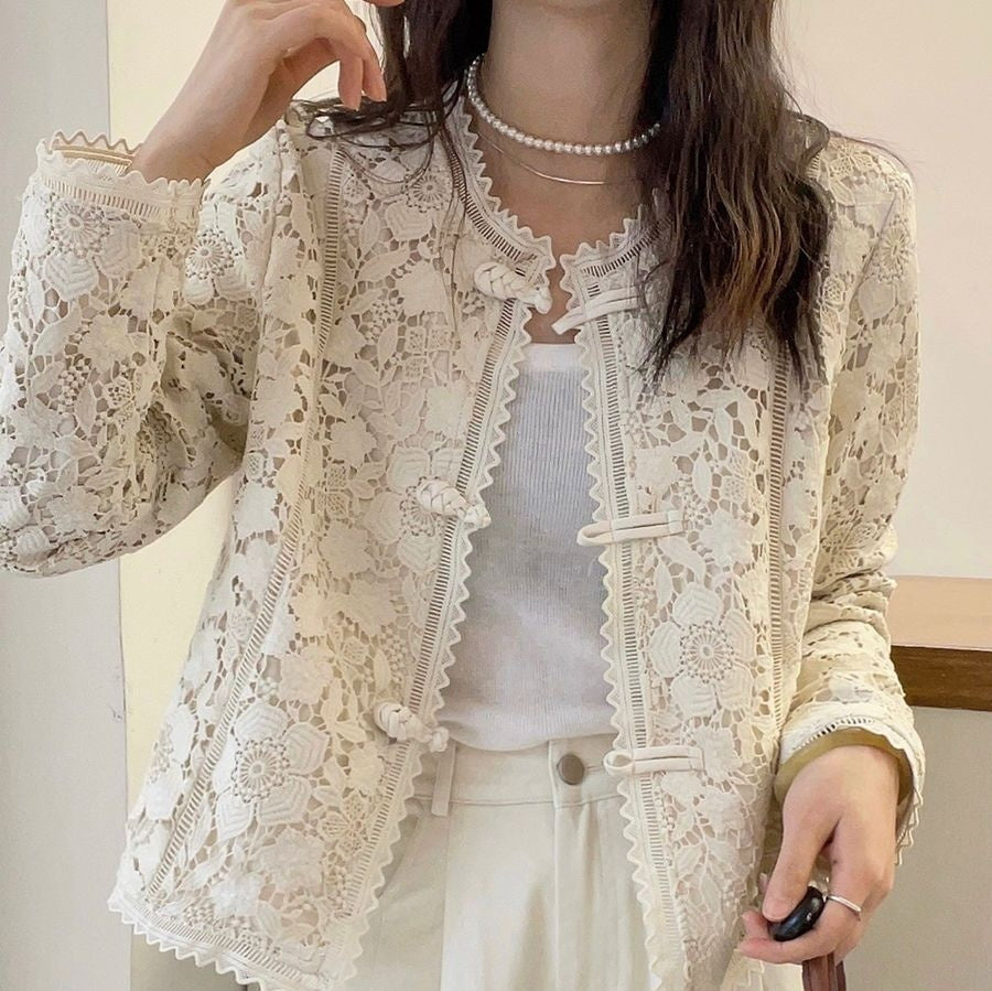 New Chinese Lace Crocheted Short Coat Women's Long Sleeve